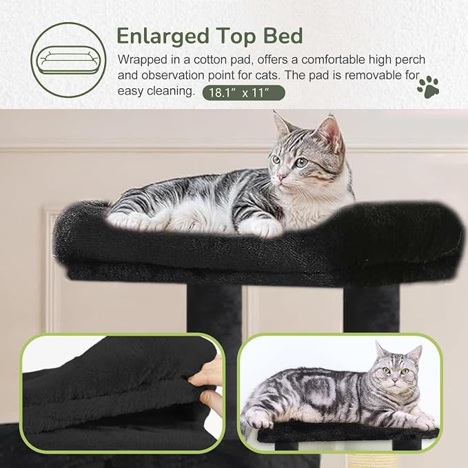 68 Inches Multi-Level Large and Tall Cat Tree Tower for Indoor Cats/Removable Pad/Cat Condo/Sisal Scratching Posts/Hammock/Cat Activity Center/Wide Base Black
