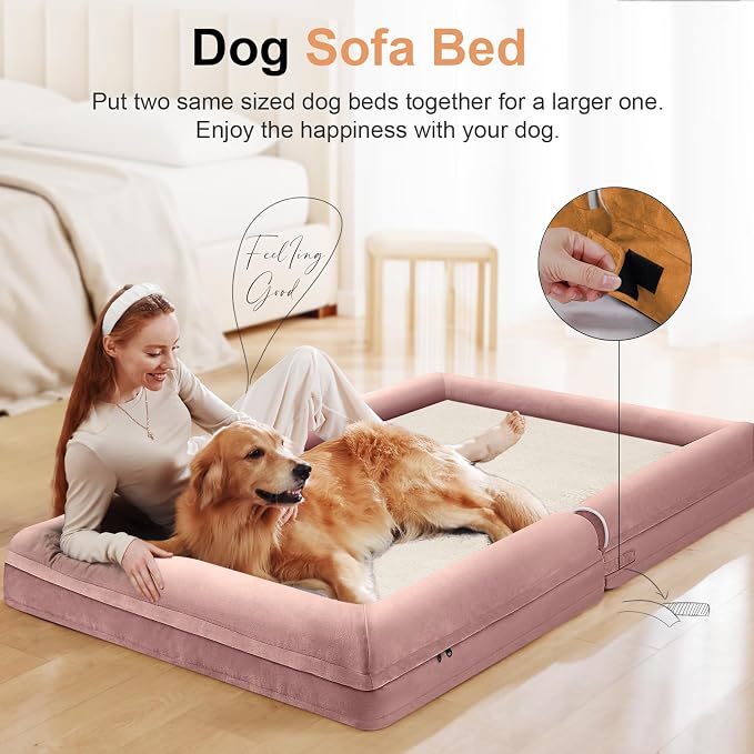 NANUYA Orthopedic Dog Bed for Large Dogs, 36 x 27 Inch, Pink | Egg crate foam for joint support, 3-sided bolster pet sofa, waterproof lining, washable cover, and non-skid base