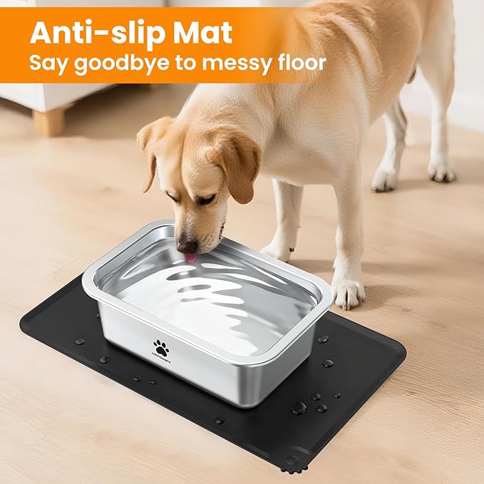 URPOWER 0.85 Gallon Large Dog Water Bowl, 2 Pack Thickened Stainless Steel Dog Water & Food Bowls with Non-Slip Mat, Spill-Proof Metal Pet Bowl Set for Medium, Large, X-Large Dogs, Indoor/Outdoor Use