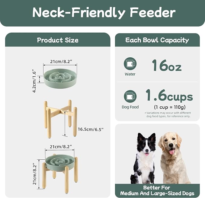 Havniva 8.2” Raised Slow Feeder Dog Bowls, 1.6 Cups Ceramic Dog Bowl Slow Feeding for Medium Breed, Elevated Puzzle Dog Food Bowl with Wooden Stand Non-Slip Anti-Gulping & Anti-Choking