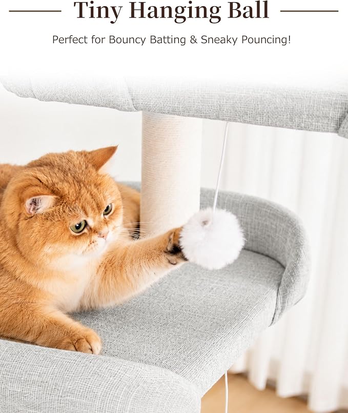 Cat Tree for Large Cat, Modern Senior Friendly Cat Tower with Wide Shelves Low Step, Cotton Scratching Posts, Super Sturdy Base, Cozy Perches, and Interactive Toys (Gray)
