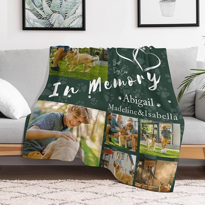 Artsadd Personalized Memorial Blanket with Pictures Pet Loss Sympathy Gift in Memory of Dog Cat Custom Photo Blanket