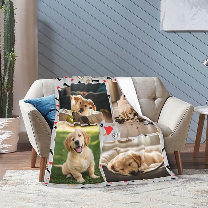 Nxwdwqa Personalized Dog Blanket Throws with Photos, Custom Pet Name Blanket, Dog Gifts for Pet Lovers, Customized Puppy Blanket for Adult Kid Birthday Christmas Fathers Mothers Valentines Gift