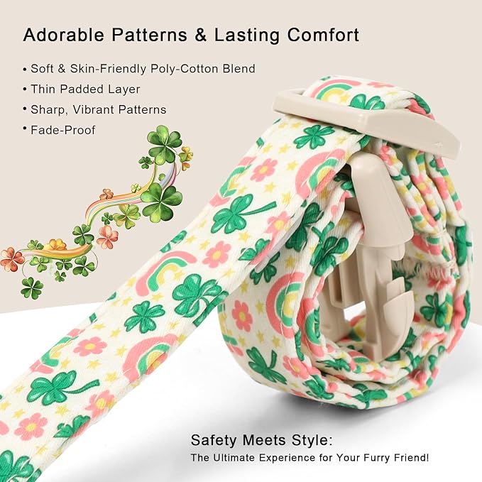 St. Patrick's Day Dog Collar for Small Dogs - Cute Shamrock & Rainbow Print Dog Collars, Irish Green Party Puppy Collar, Lightweight Adjustable St. Patricks Day Pet Collars S
