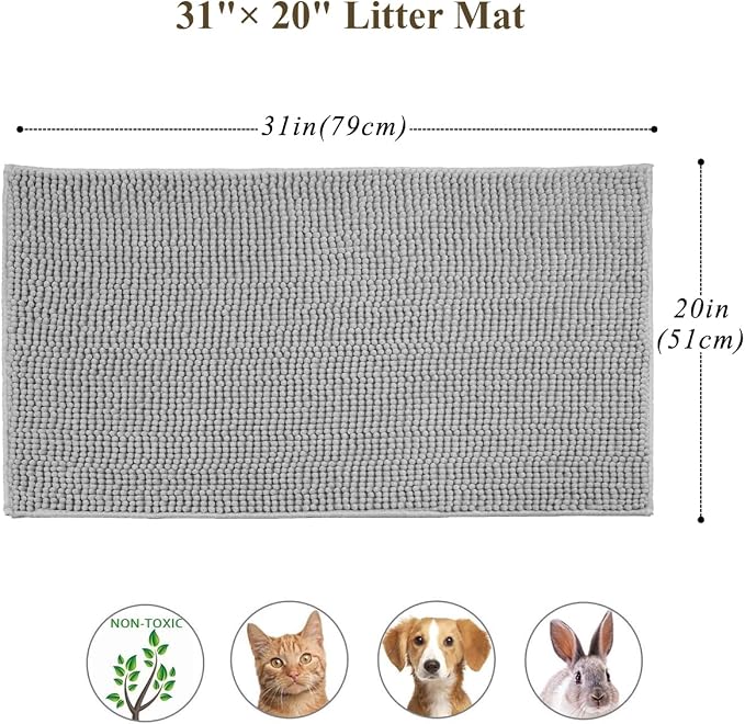 VIVAGLORY Cat Litter Mat Softgrip Litter Trapping Mat, 31"× 20", Grey | Litterbox Rug Box Catcher for Indoor & Floor, Easy Clean Washable Less-Mess Waterproof for Cat