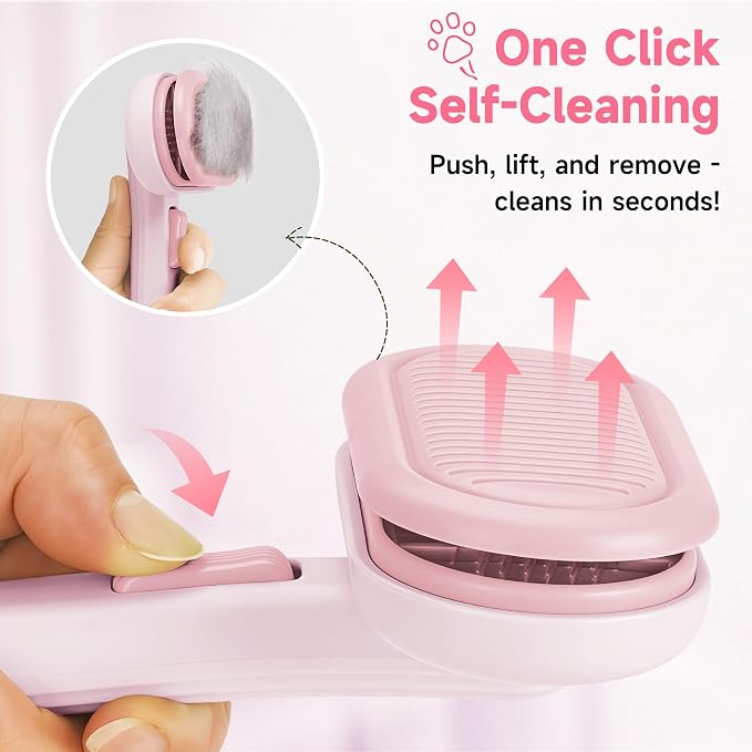 Cat Brush for Shedding, Grooming Comb for Shedding for Dog Kitten Massage Removes Loose Fur, Smooth & Detangling, Cat & Dog Grooming Brush for Short to Medium Length Fur Haired Pets, Pink