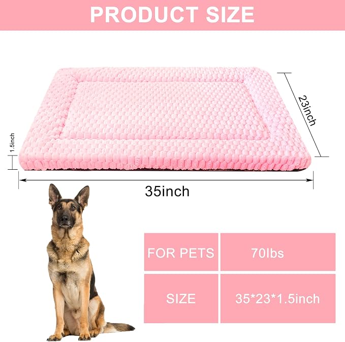 Dog Bed mat Machine-Washable Dog cage mat Pink（35x23x1.5in） | Soft reversible design with non-slip bottom, machine washable, lightweight, ideal for crates, travel, and home