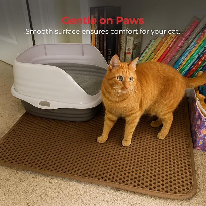 iPrimio Cat Litter Trapper Mat, Waterproof, Double Layer, 30" x 23", Brown | Double layer honeycomb traps scattered litter while the waterproof base blocks urine. Soft on paws and empties in one pour.