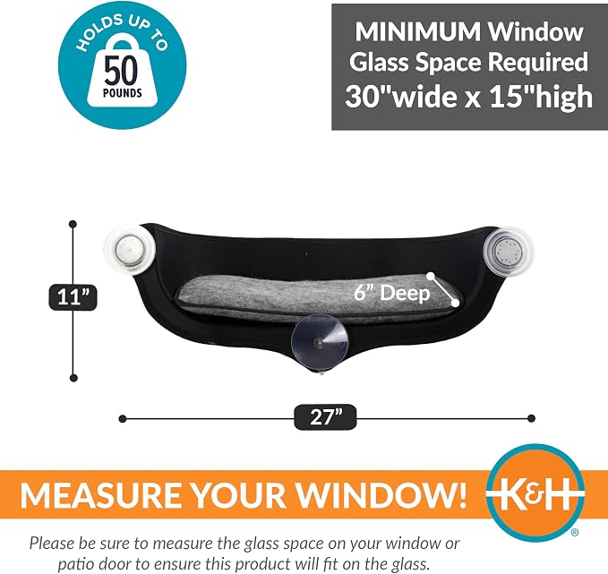 K&H Pet Products EZ Mount Window Bed Kitty Sill Tan 27 X 11 X 6 Inches
