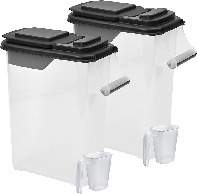 Buddeez Pet Food Storage Containers - Capacity Dog Food Storage Container, Cat Food Container, Bird Seed Storage Container, with Durable EZ Grip Handle, EZ Flip Lid & Scoop (2 Pack) 16 QT/16 LB