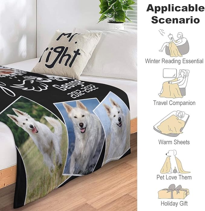 Artsadd Personalized Blanket with Picture in Memory of Dog Custom Photo Blanket Memorial Pet Loss Sympathy Gift