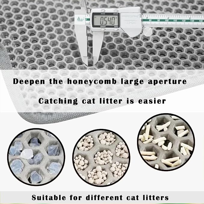 HCY&WLD Cat Litter Mat, Honeycomb Double Layer Litter Trapping Mat | Safe Materials, Soft on Paws, Waterproof Urine Proof Non-Slip, Protects Floors, Less Waste, Easy to Clean, Gray, 24" x 18"