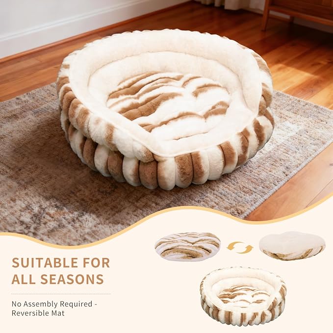 Cat Bed for Indoor Cats,20in Kitten Bed Donut Washable, Calming Fluffy with Non-Slip Base Pet Bed,Cat Bed Warm for Winter