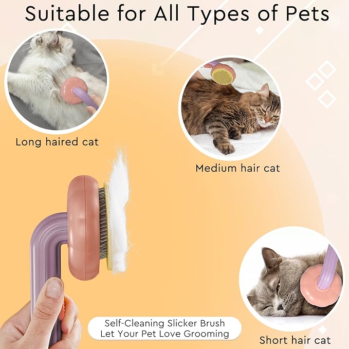Cat Grooming Glove Brush, Pet Brush for Short and Long Haired Pets | Self-Cleaning Slicker Dog Bath Brush for Shedding and Grooming,Removes Loose Hair and Tangles,Promote Circulation