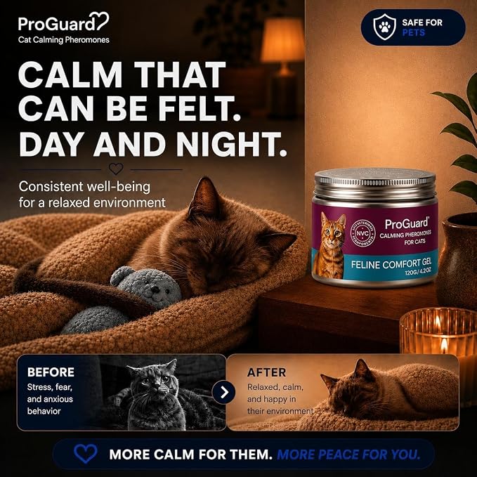 ProGuard® Cat Calming Diffuser Gel – Anti-Anxiety Pheromone Stress Relief for Cats & Kittens, Helps Reduce Stress-Related Behaviors, Drug-Free, No Electricity, 120 Days