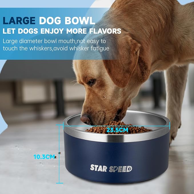100oz Stainless Steel Dog Bowl. Dog Food Water Bowls with Non-Slip Rubber Bottom, Double Wall Dog Bowl for Small Medium Large Dogs, Dishwasher Safe,Navy Blue