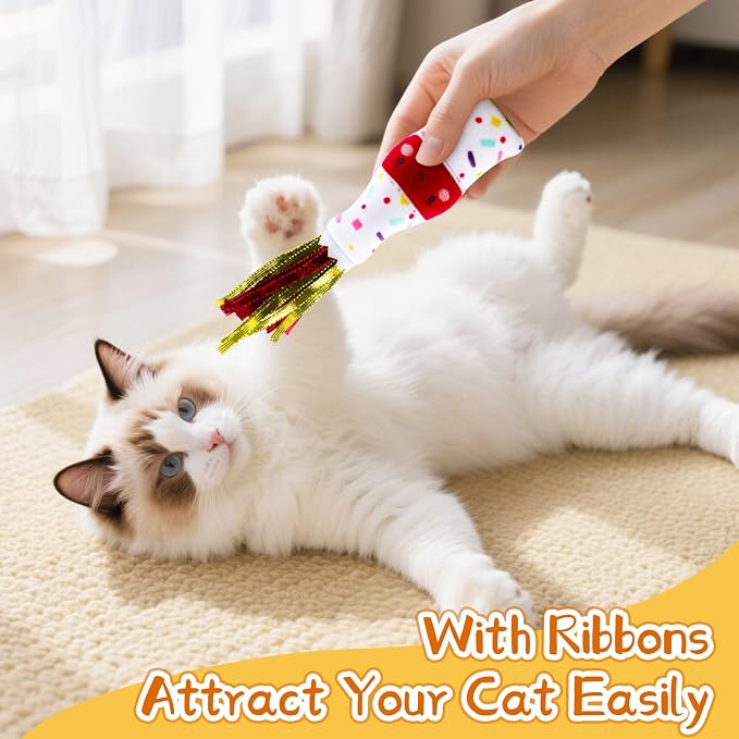 ADABOO 4PCS Cat Birthday Toy Set, Birthday Cake and Crown, Plush Catnip Toy with Crinkle Paper & Tinsel, Soft Interactive Toy, Perfect for Cat Lovers
