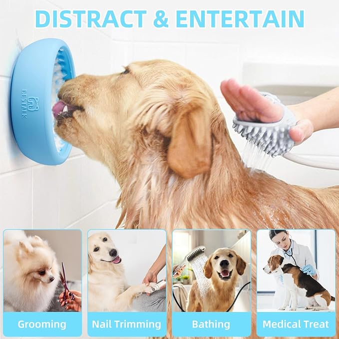 Dog Lick Bowl, Bestalk Anxiety Relief Lick Mat for Dogs, Non-Slip Freeze Licking Bowl Enrichment Puzzle Feeder for Distraction, BPA Free Silicone, Dishwasher Safe (Light Blue,S)