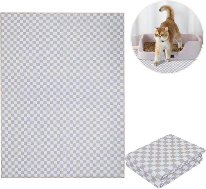 Lovewag Cat Litter Mat, Litter Box Mat, Taupe Checkers, 36x48, 2 Pack | Washable litter mat cover, kitty litter mat & cat mat for litter box, litter trapping mat, prevents tracking, multi-cat
