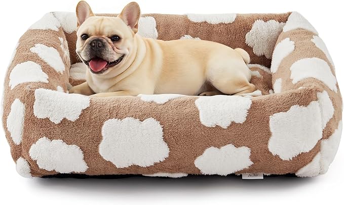 JOEJOY Small Dog Bed for Small Dogs, Rectangle Washable Orthopedic Dog Bed with Removable Zipper Cover, Cute Soft Calming Puppy Pet Bed with Jacquard Shaggy Plush & Non Skid Bottom