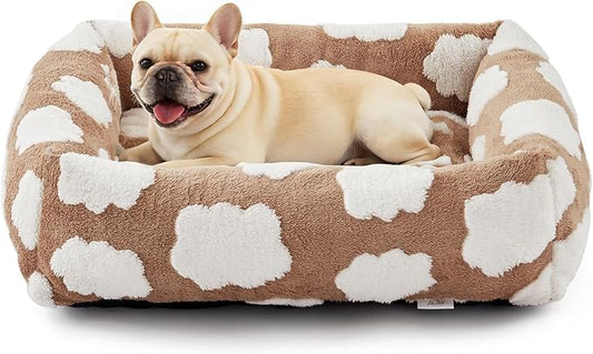 JOEJOY Small Dog Bed for Small Dogs, Rectangle Washable Orthopedic Dog Bed with Removable Zipper Cover, Cute Soft Calming Puppy Pet Bed with Jacquard Shaggy Plush & Non Skid Bottom