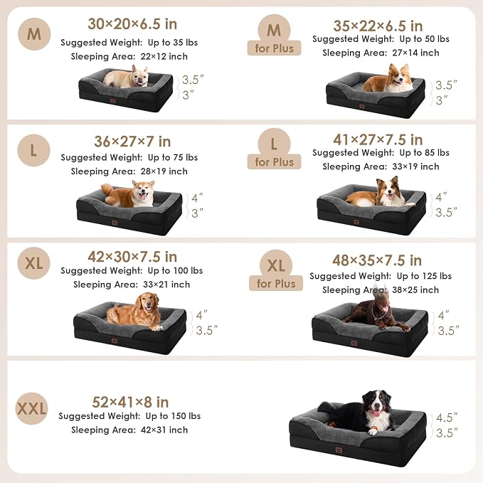 EHEYCIGA Orthopedic XL Dog Bed for Large Sized Dog, 48x35 Inch Extra Large Memory Foam Dog Couch Bed with Sides, Waterproof Liner & Washable Removable Cover, Bolster Pet Sofa, Grey/Black