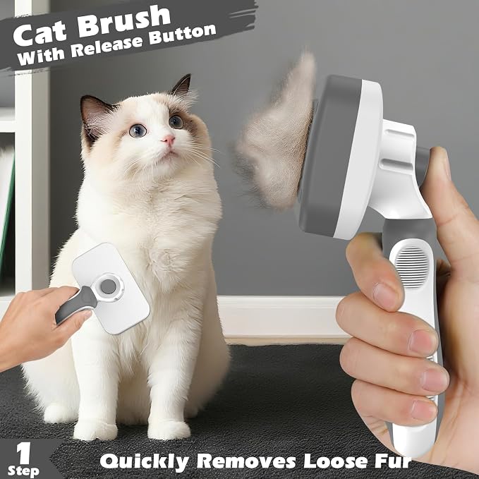 3PCS Cat Grooming Supplies, Cat Brush & Nail Clipper/Trimmer & Flea Comb for Shedding Indoor Cats Essentials Stuff Accessories (Grey)