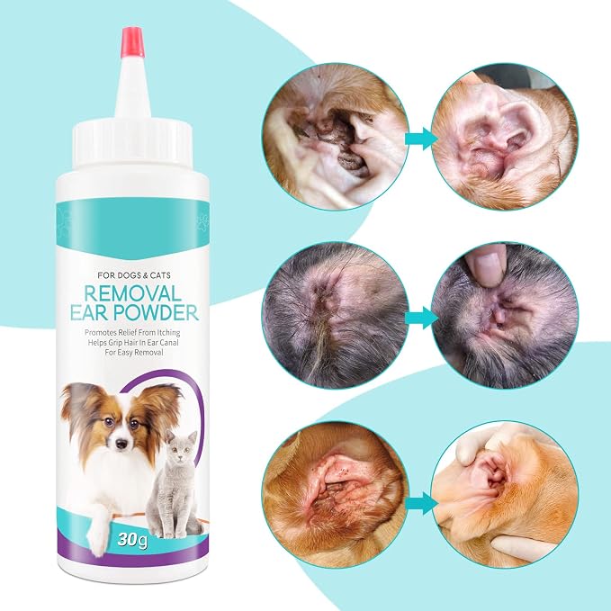 Dog Ear Powder for Hair Removal, Ear Infection Treatment for Dog & Cat, 30g | Advanced Dog Ear Cleaner, Supports Infection Prone Ears, Gently Removes Ear Wax, Reduce Ear Odor in Pets & Soothes Itchy Ears
