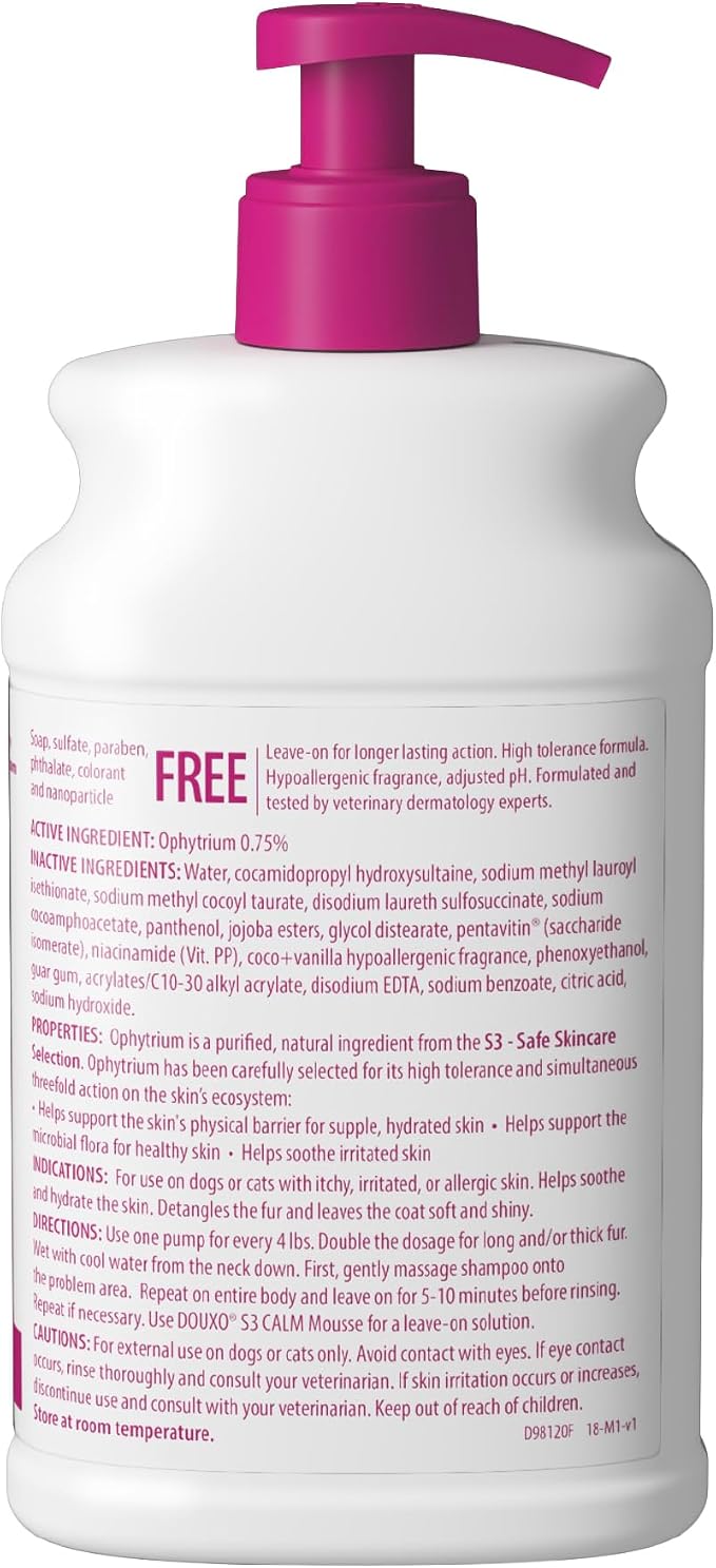 Douxo S3 Calm Dog Shampoo for Itchy Skin Relief, Dog Shampoo for Allergies and Itching, Soothes Itchy, Irritated or Allergic Skin For Dogs and Cats, 16.9 fl oz | Dog Shampoo for Allergies and Itching, Soothes Itchy, Irritated or Allergic Skin For Dogs ...