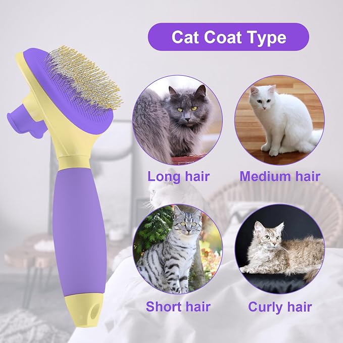 Cat Brush for Grooming and Shedding, Self-Cleaning Silicone Brush for Short and Long Haired Cats, Cat Gifts for Pet Lovers (purple) | For Indoor Cats,Removes Loose Hair,Reduces Shedding,Soft Rounded Tips,Ergonomic Silicone Handle,Gentle Massage,Easy Gr...