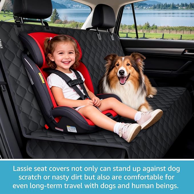 Back Seat Cover for Kids in Car | 100% Waterproof Car Seat Protector for Dogs with Seat Belt, Non-Slip | Bench Seat Cover from Scratches, Spills & Mess | Rear Seat Protector Fit Cars/SUVs/CRVs/Trucks