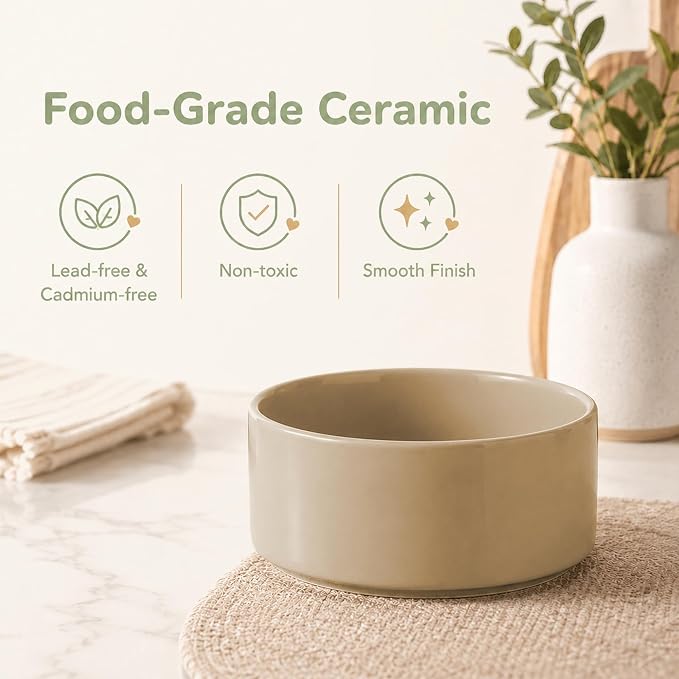 Havniva Ceramic Dog Bowls, Dog Food and Water Bowl Set, Dog Water Bowl | 6.1” Ceramic Dog Food Bowls with Non-Slip Rubber Base, Large Capacity, Double Dog Feeding Bowls for Small and Medium Dogs