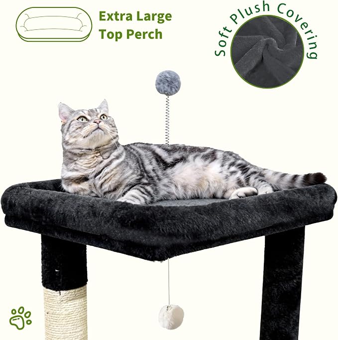 48" Cat Tree Tower for Indoor Cats, Multi-Level Cat House for Large Cats with 3 Cozy Cat Condos, Extra Large Top Perch, Sisal Scratching Posts & Climbing Steps, Dark Gray