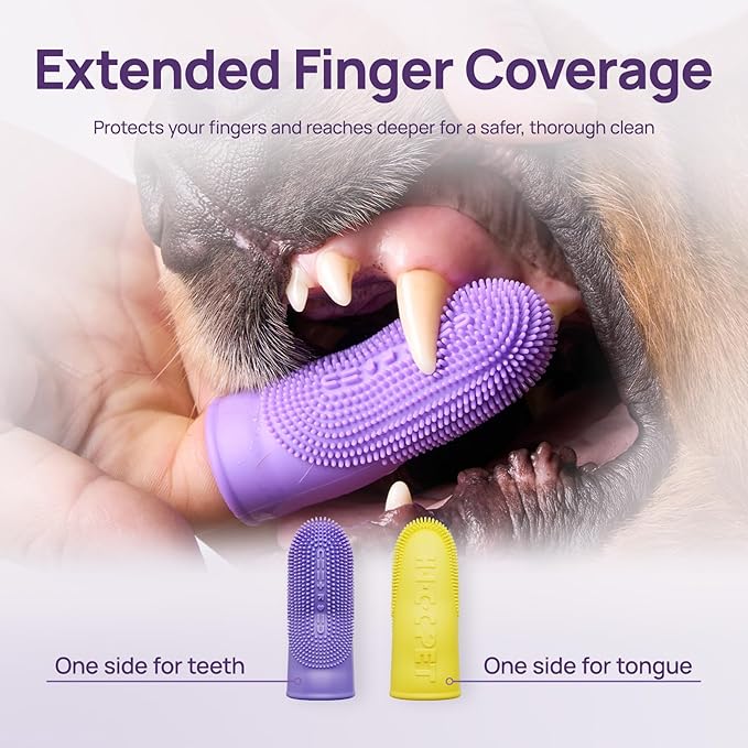 HICC PET Dog Toothbrush, Anti-Slip Dog Tooth Brushing Kit, Dog Finger Toothbrush for Plaque and Tartar Cleaning, Dog Teeth Cleaning for Medium & Large Pets, Safer & Softer Liquid Silicone, 4-Pack