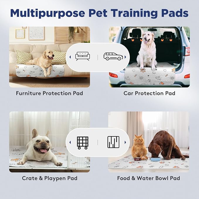 FURTIME Washable Pee Pads for Dogs, Super Absorbent, 2 Pack 34"x36" Gray | Reusable Puppy Pads Pet Training Pads, 100% Waterproof Non-Slip Puppy Pee Pad Whelping Dog Playpen Crate Mat for Potty