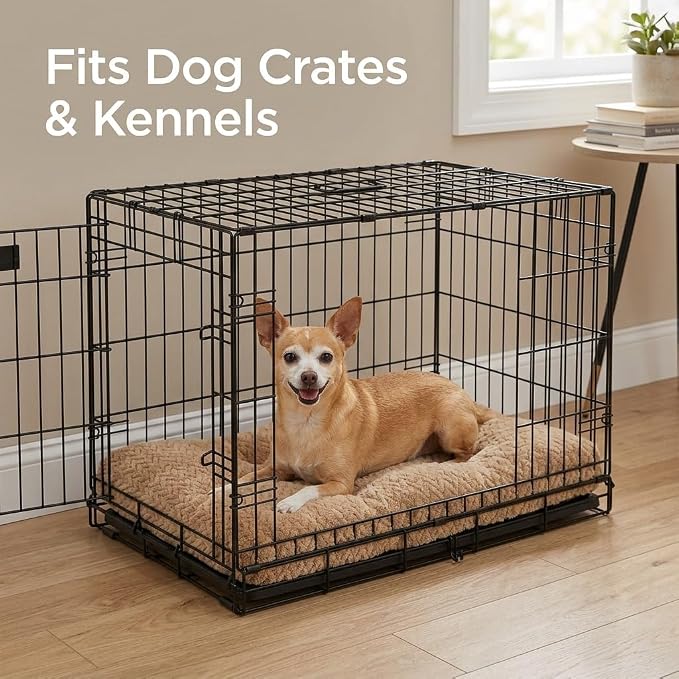 Small Dog Bed for Crate,22 Inch Washable Dog Crate Pad for Dog Cages,Soft Jacquard Flannel Puppy Kennel Bed with Anti-Slip Bottom,Fluffy Dog Mat for Small Dogs,Khaki