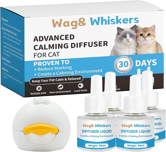 Calming Diffuser, Soothe Your Pet's Emotions, Reduce Stress and Anxiety, and Decrease Fighting and Scratching Behaviors, 3-in-1 Kit for Cats (1Charging Plugs+4Refills)
