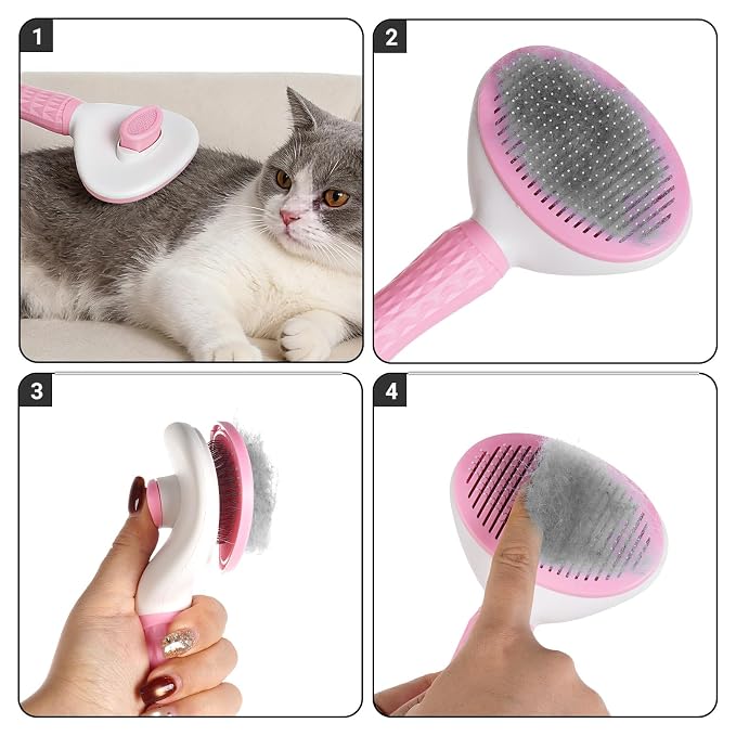 1Pc Cat Hair Brush Pet Grooming Tool Skin Friendly Deshedding Brush Self Cleaning Slicker Brush with Release Button for Dogs and Cats Easy Clean Pink 7.48 x 3.94 in