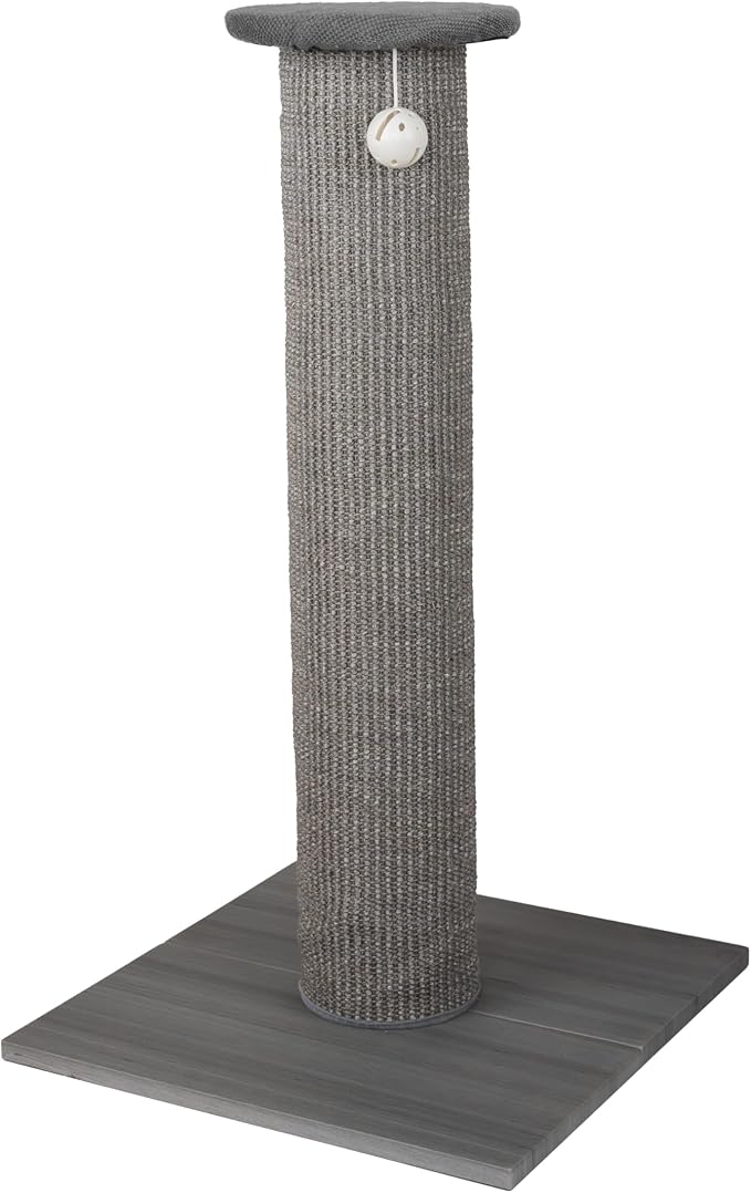 Kitty City Tall Sisal Cat Scratching Post, 32” Durable Scratcher with Sturdy Base & Hanging Jingle Toy, Easy Assembly, Furniture Protection for Indoor Cats - Gray