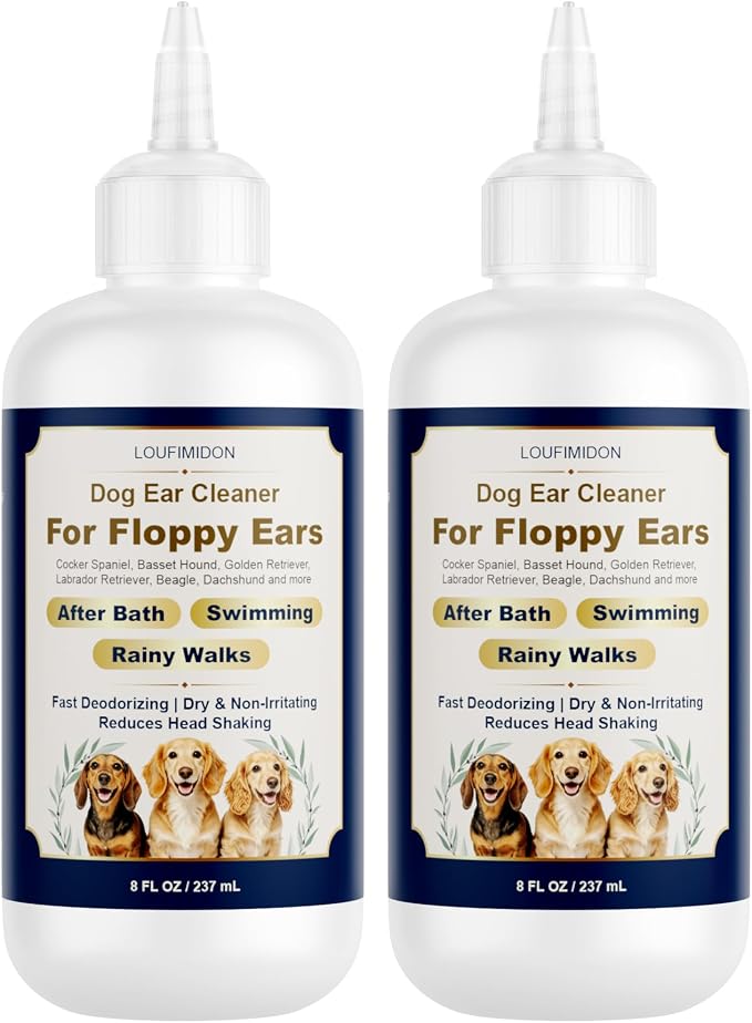 Dog Ear Cleaner with Finger Pads for Floppy Ears & Long-Eared Dogs, Deodorizing Ear Cleaning Solution