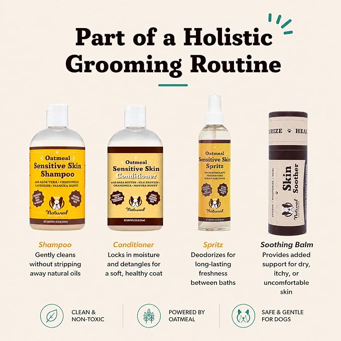 Natural Dog Company Sensitive Skin Dog Shampoo – Hypoallergenic Oatmeal Anti Itch Shampoo for Dogs, Gentle Puppy & Dog Wash with Aloe Vera, Manuka Honey & Chamomile, Odor Control, 12 oz