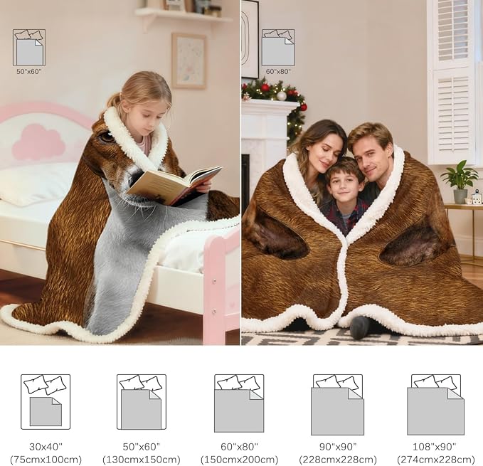 BlessLiving Basenji Throw Soft Blanket Sherpa Fleece Lined Blanket Pet and Dog Lovers Home Throw Blankets (Twin, 60 x 80 Inches)