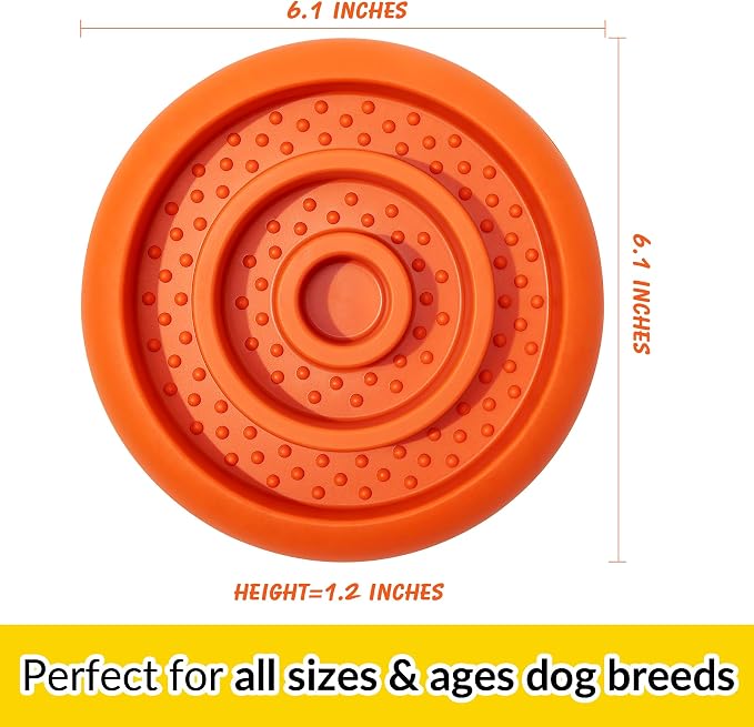 Slow Feeder Lick Mat for Dogs - Keep Them Busy - Natural Rubber Dog Frozen Treat Toys - Durable Interactive Enrichment Toys - Licking Dish for Dog De-Stressing, Orange