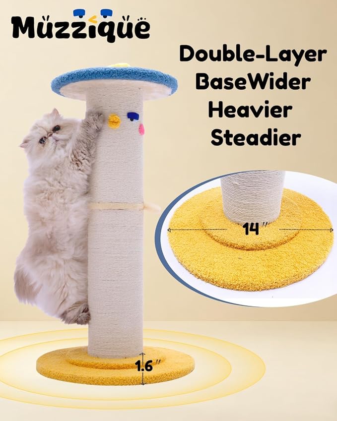 Cute Cat Scratching Post, 31 Inch Tall&Thicker Scratcher with Top Perch Bed | Large Sisal Rope Scratch Post, Full Strectch for Indoor&Adult Cats/Kitten, Heavy&fun Play Stand, Sturdy Climb Tree Furniture