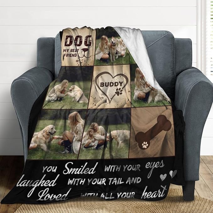 Artsadd Personalized Dog Blanket with Photos & Pet Name, Custom Dog Memorial Blanket and Throws for Remembrance, Customized Puppy Blanket, Dog Gifts for Pet Dog Lovers, Dog Mom Gifts for Women Xmas L