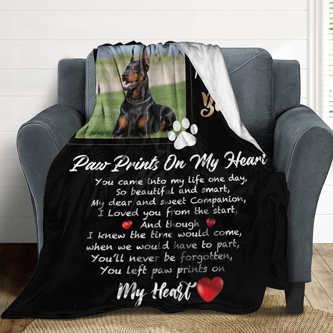 Dog Memorial Blanket, Personalized Dog Blankets with Photo Name for Pet Lover, Personalized Pet Memorial Gifts, Cat Loss Gift, Bereavement Gifts for Loss of Dog, Loss of Pet Sympathy Gift 40"x50"