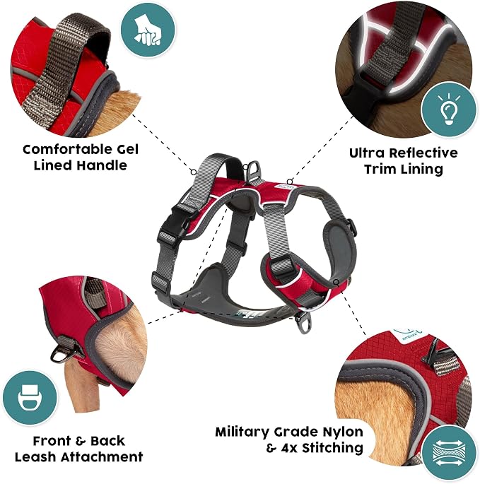 Embark Adventure Large Dog Harness – No-Pull, Reflective Trim, Military-Grade Nylon, Front Clip with Gel-Lined Handle
