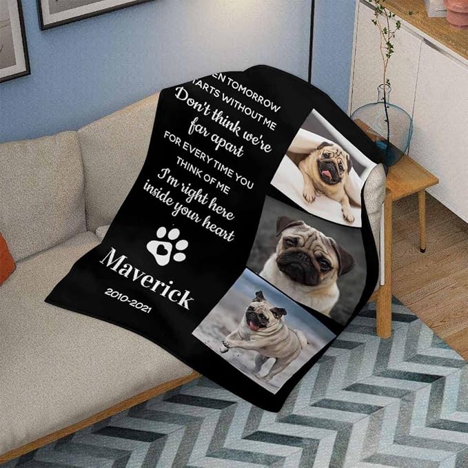 InterestPrint Personalized Memorial Fleece Blanket with Dog Cat Photo When Tomorrow Starts Without Me Custom Pet Sympathy Remembrance Gift for Family and Friends 40X50 Inch