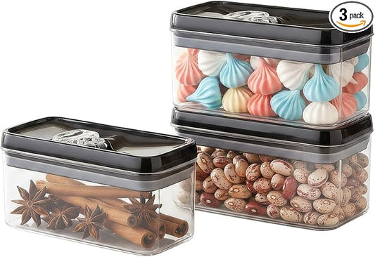 Felli Flip Tite Food Storage Container with Lid 4” RECTANGLE Airtight Ring Flip Lock Top, Stackable Acrylic Canister Set for Kitchen Fridge Pantry Organizer,(1.1 qt)