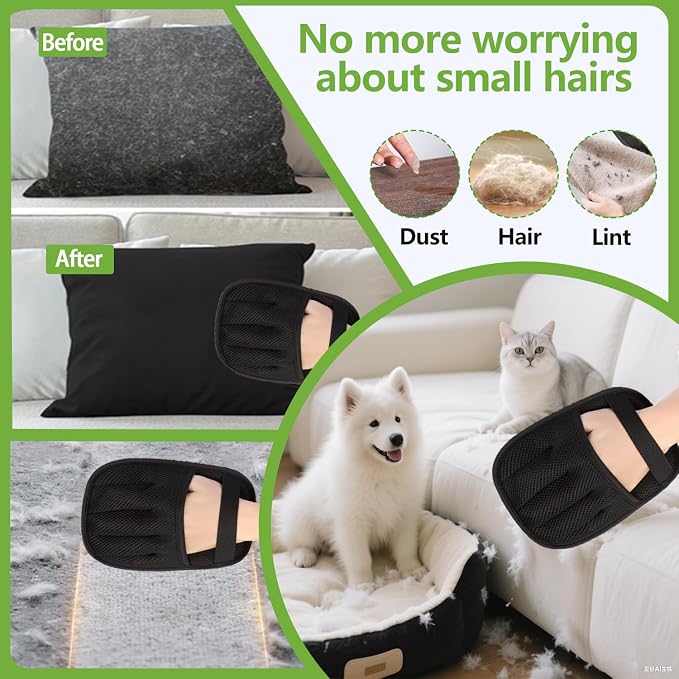 Electrostatic Pet Hair Remover Gloves – 2 Pack Reusable Lint Roller Alternative for Furniture, Carpet & Car Seats – Washable Dog & Cat Hair Brushes with Deep Cleaning Grip – No Sticky Refills Needed